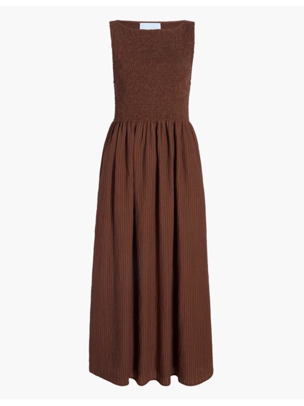 Hill House Cosima Nap Dress Sleeveless Brown Maxi Dress with Smocked Bodice